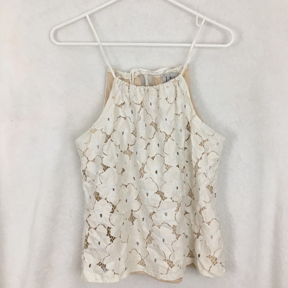 ❤️ 5/$25 Floral White Lace Halter Tank Top